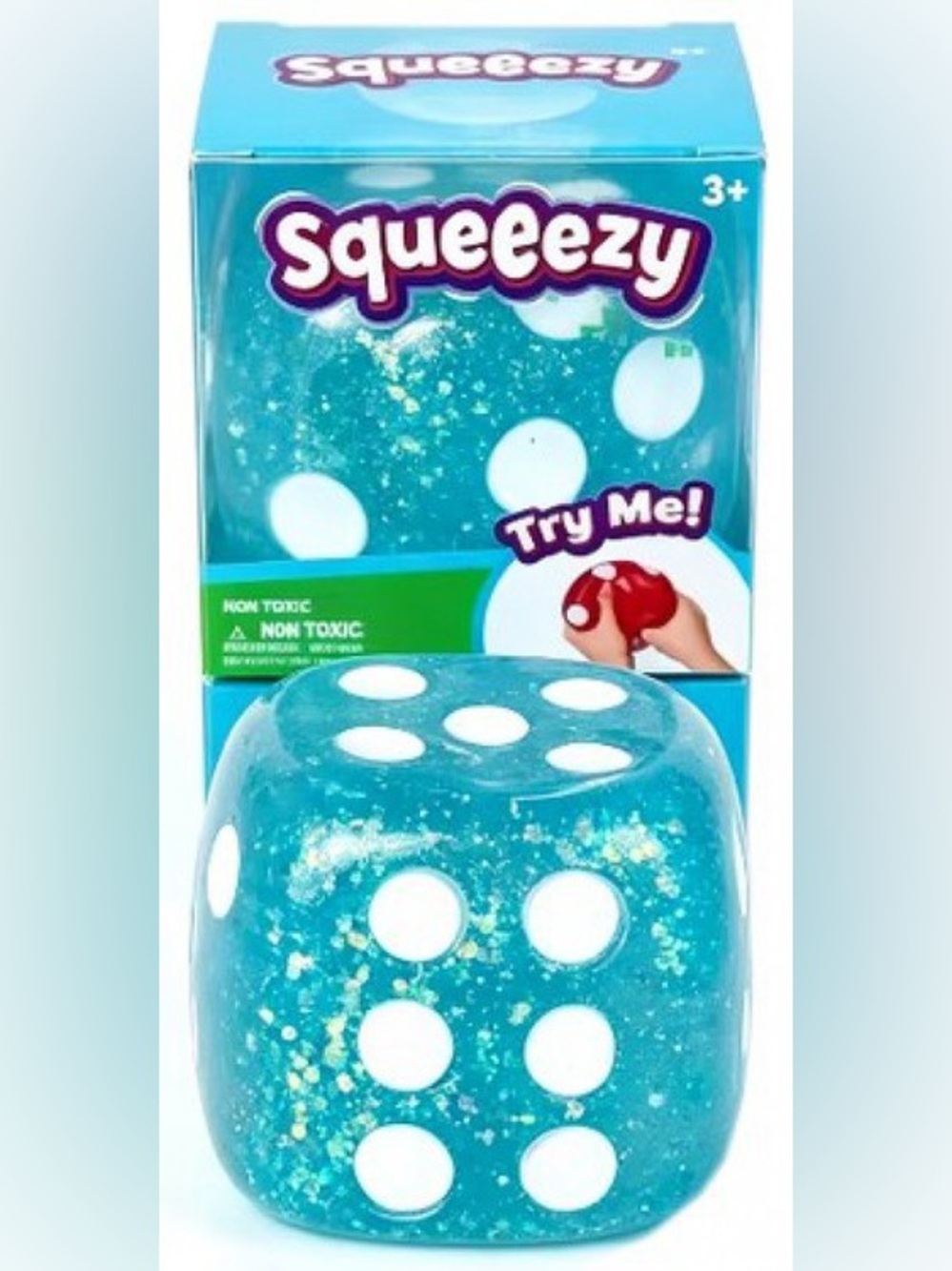 NEW! Squeeezy Blue Glitter Dice Squishy